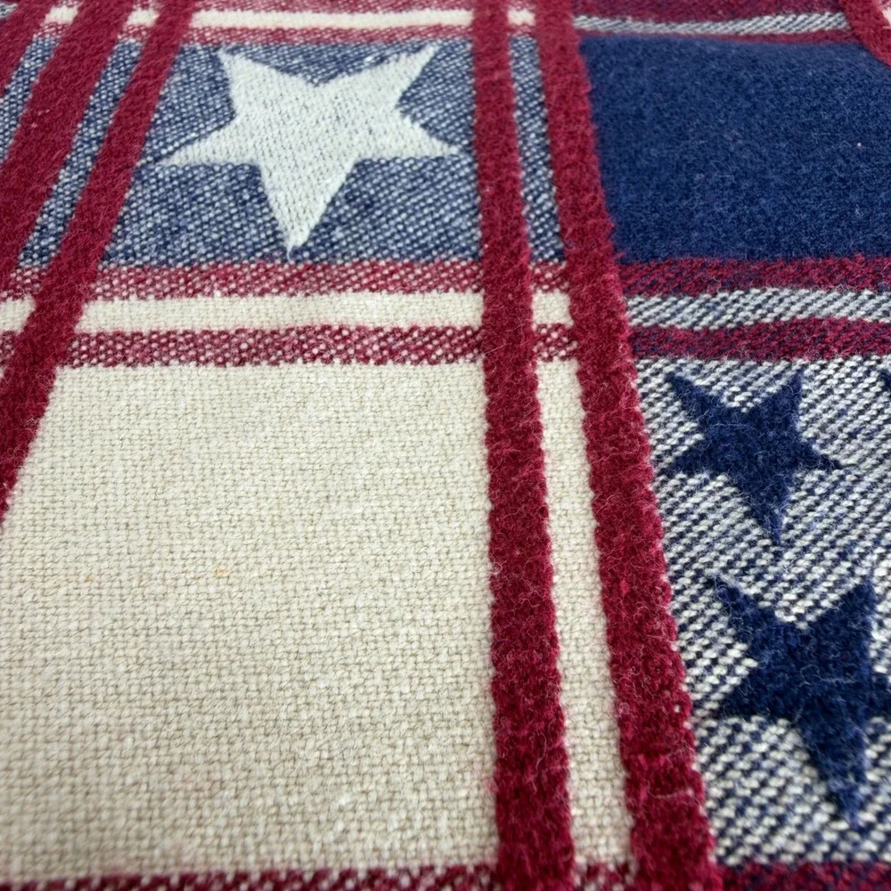 Pampered Chef Patriotic Stars & Stripes Woven Tablecloth Red White Blue July 4th
